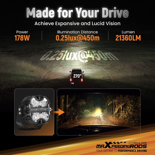 5" LED Pod Lights 178W Spot Flood Combo Off Road Driving Light Bar White Amber - Picture 8 of 12