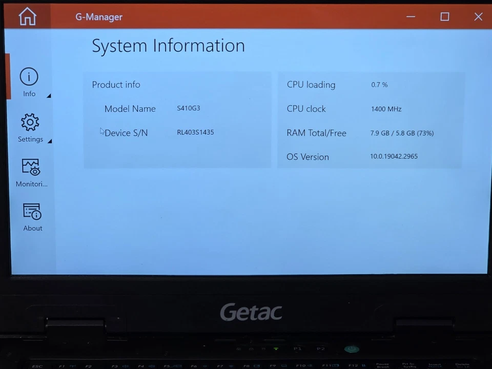 GETAC S410 G3 RUGGED LAPTOP 14" FHD TOUCH i5-8265u 8GB 256GB GPS 2x BATTERIES - Image 3 of 4