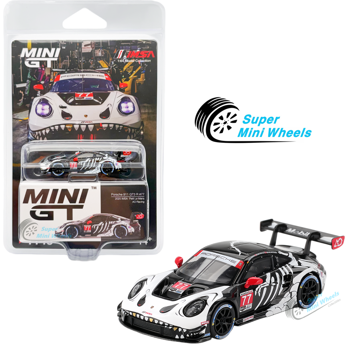 Mini GT 1:64 Porsche 911 GT3 R #77 AO Racing 2025 IMSA Petit Le
