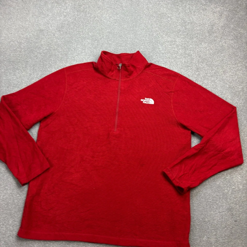 North Face Fleece Adult X Large Red Quarter Zip Outdoors Jumper Pullover Men - Image 2 of 4