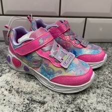 S Sport by Skechers Girls 11 Clara Light-Up Sneaker Pink Glitter Tie-Dye Heart