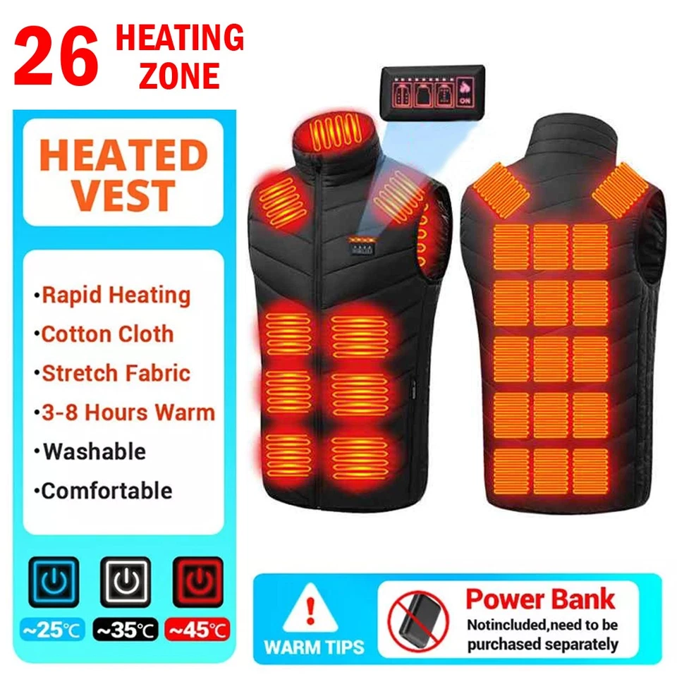26*Zonen USB Beheizbare Heizjacke Weste Heizweste Beheizte Wärmeweste Herren - Bild 2 von 4