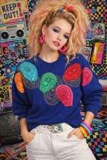 Vintage 80s Sweater Sequined Beaded Women Small Colorful Fancy