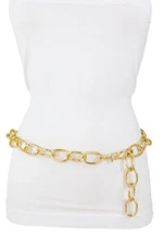 Women Sexy Fashion Belt Narrow Band Gold Metal Thick Chain Chunky Links XL XXL