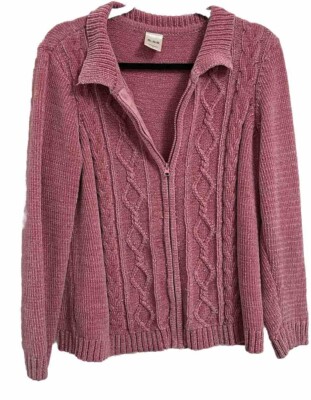 Blair Women’s Size M Pink Knit Cardigan Sweater Full Zip Pockets Collar 