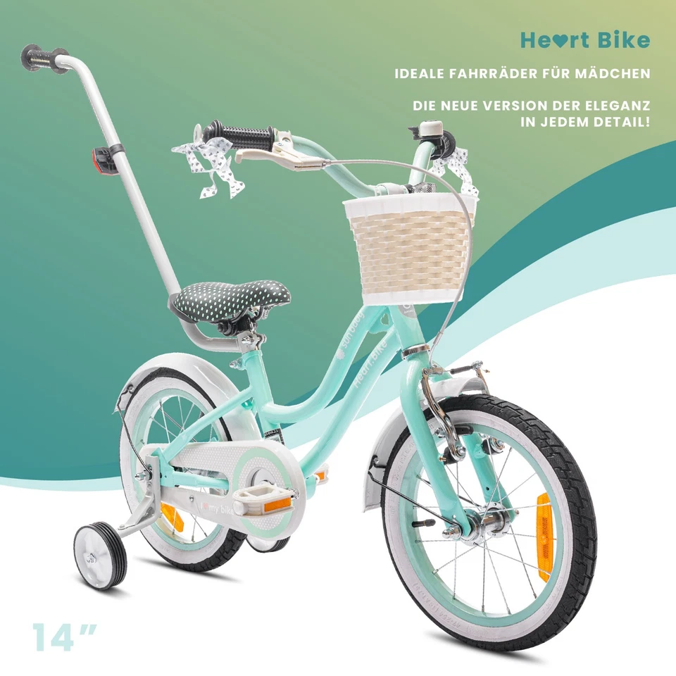 Kinderfahrrad 14 Zoll Mädchenfahrrad Kinderrad Fahrrad 3-5 Jahre Heart Bike - Bild 2 von 4