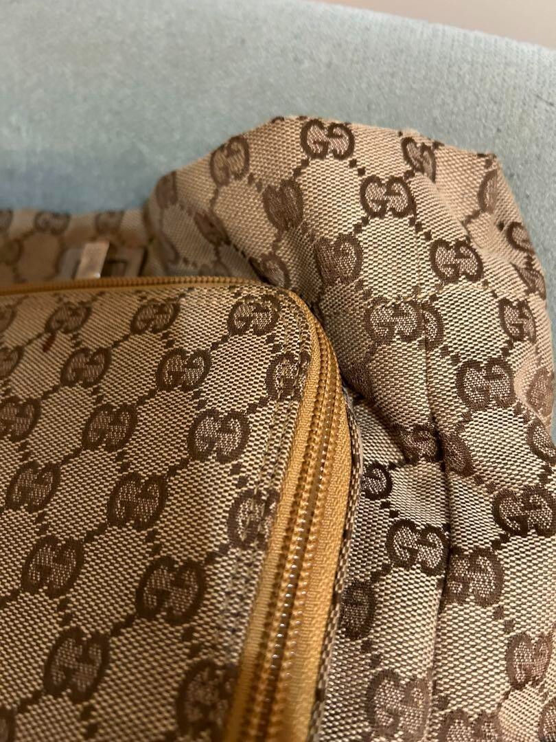 GUCCI gg canvas drawstring mother's bag backpack canvas leather beige Used image 10