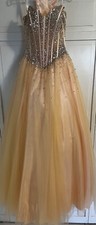 Jovani Peach Pink Silver Sequin Tulle Skirt Gown Sheer Midriff NEW Size 4