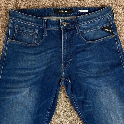 Mens Replay M914 ANBASS Stretch Slim Tapered Blue Jeans W30 31 L32