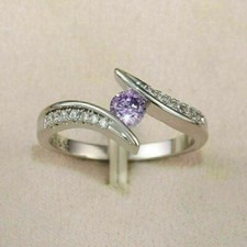 925 Sterling Silver 1.20 Ct Round Cut Simulated Amethyst Bypass Engagement Ring