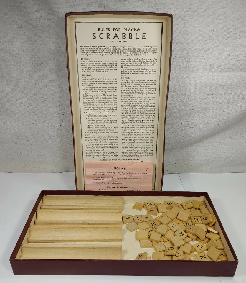 Vintage Scrabble Board Game Selchow & Righter Complete Wood Letters 1940s-1950s - Image 3 of 4