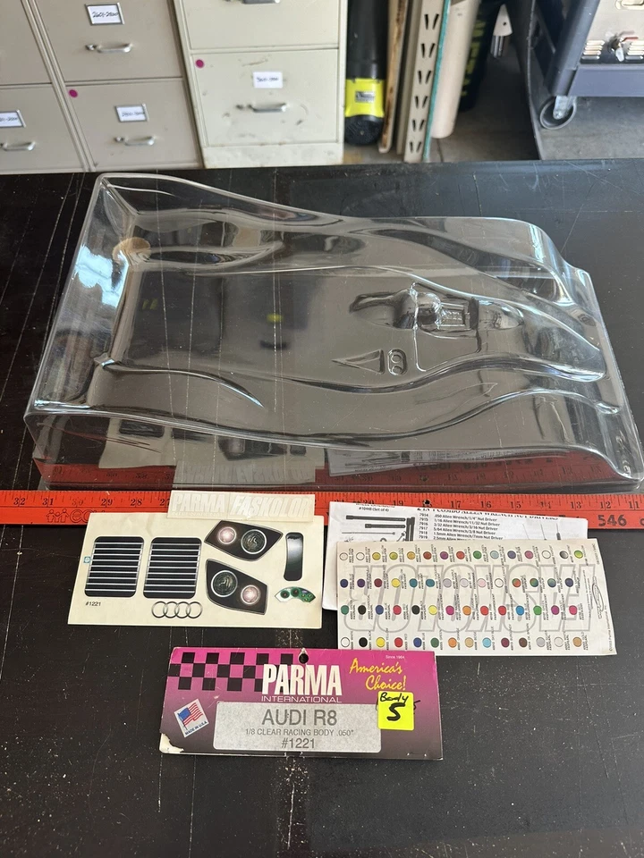 VINTAGE PARMA 1221 AUDI R8 1/8 Scale CLEAR RC BODY SERPENT MUGEN - Image 4 of 4