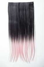 Extension Haarverlängerung 5 Clip-In glatt zweifarbig Ombre Schwarz Rosa 60cm
