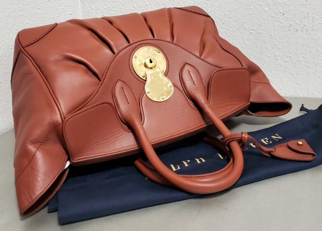 RALPH LAUREN PURPLE LABEL PLEATED RICKY BROWN VACHETTA LEATHER