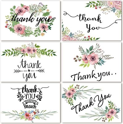 48 Pack Thank You Cards Floral Flower With Envelopes Stickers All ...