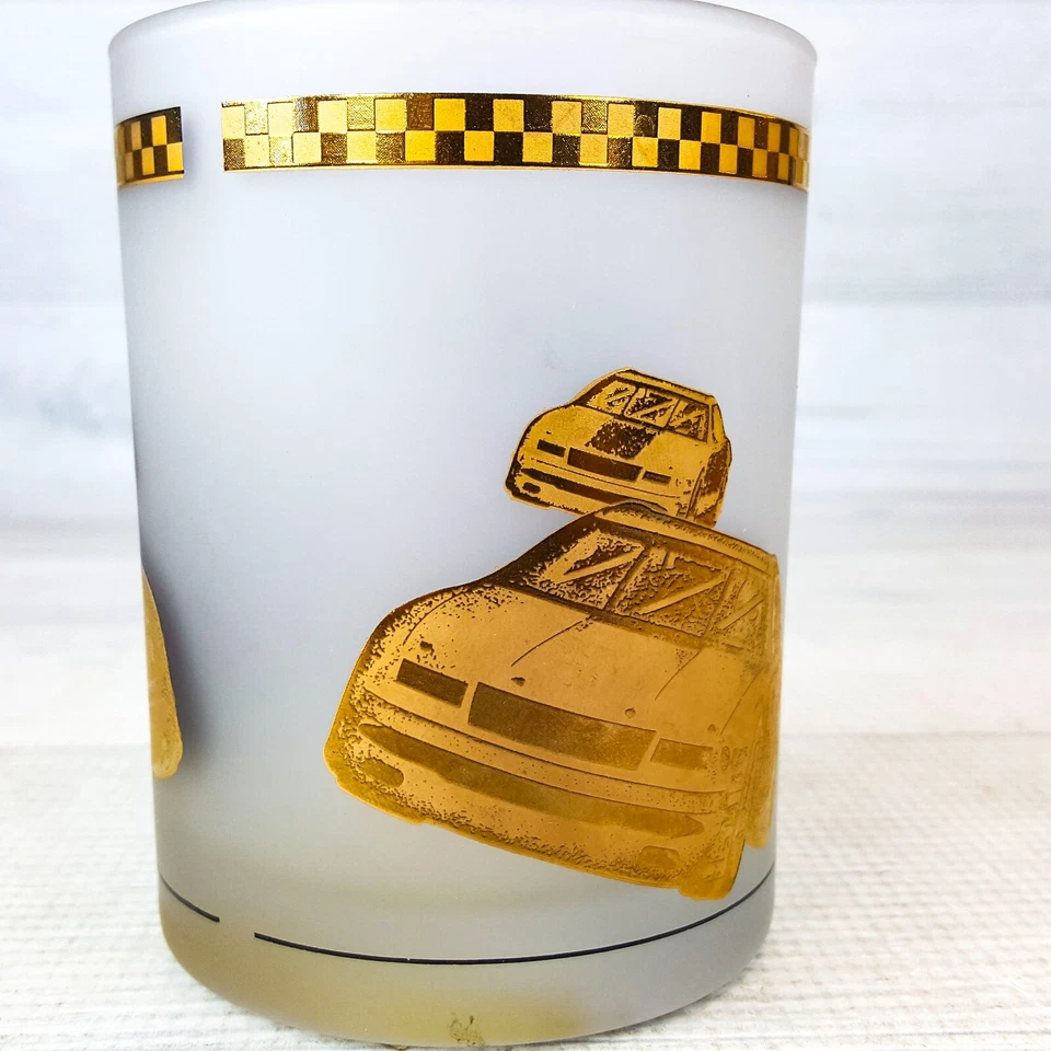 Vintage Daytona Raceway Frosted Rocks Glass w 22k Gold Kapan Kent Bar Man Cave - Image 4 of 4