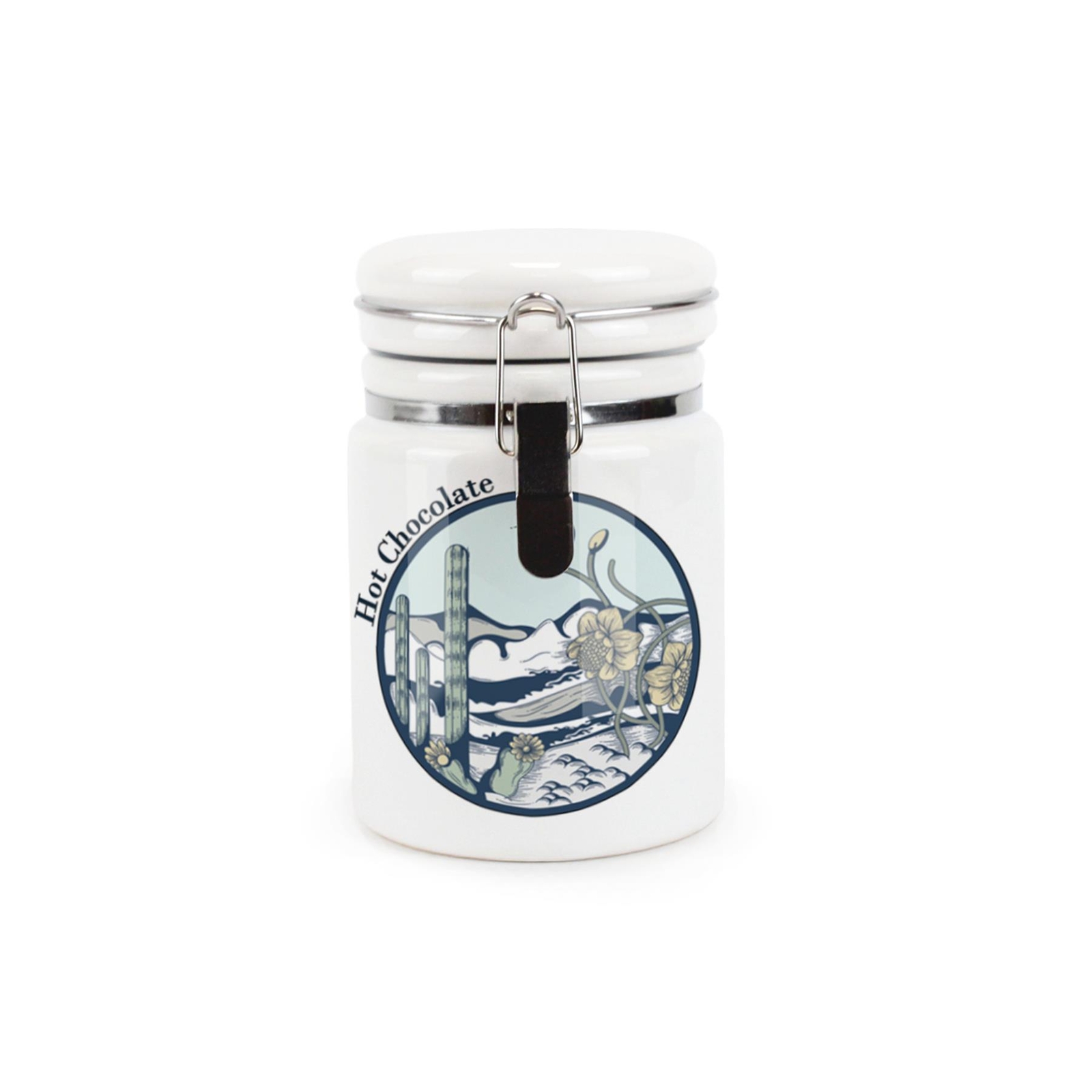 Ceramic Clip-Lid Desert Flowers Canister - Hot Chocolate Storage Container
