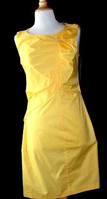 Neuf Ellen Tracy Tournesol Jaune Volants Artistique Corsage Ajusté Robe Coton Sz - Photo 1/3
