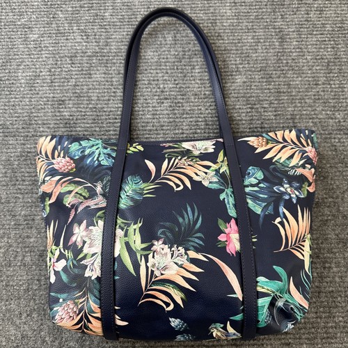 Vince Camuto Schultertasche blau Blumen Echtleder Freizeit Alltag Tasche