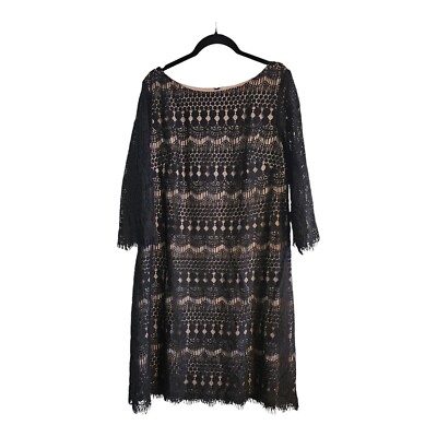 Jessica Howard Womens 16 Sheath Dress Scalloped Black Lace