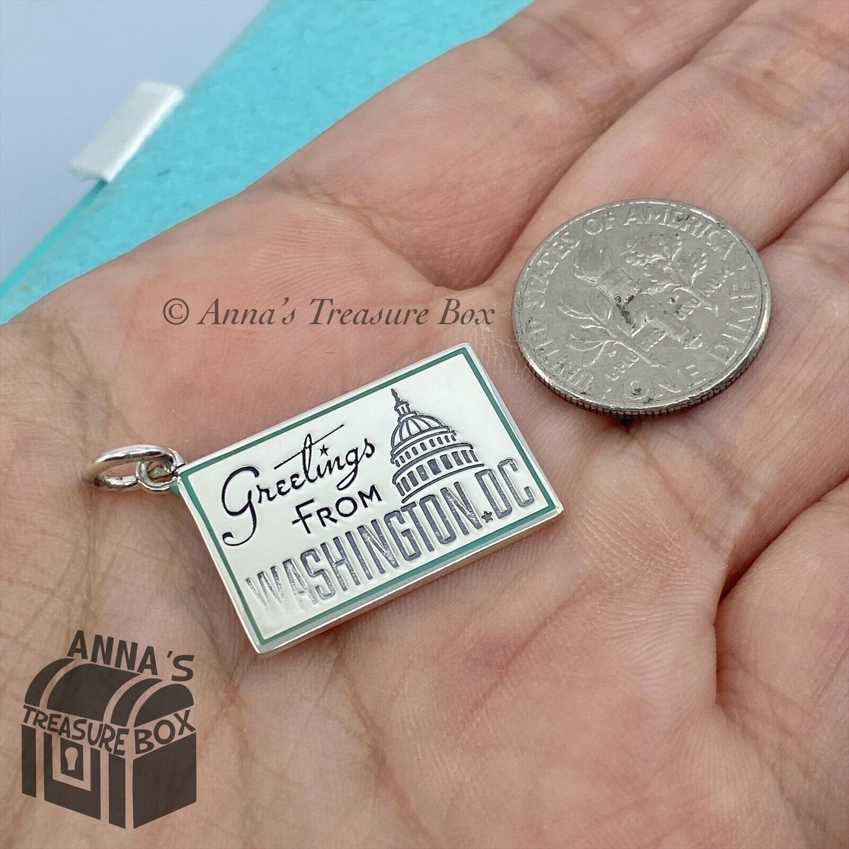 Tiffany & Co. 925 Silver Blue Enamel Washington DC Postcard