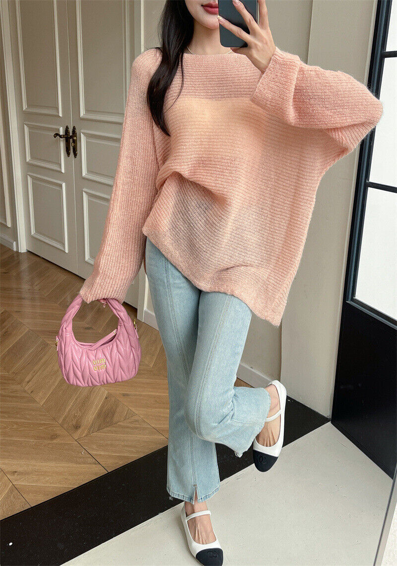 トップス LEFT ALONE animal mohair knit Autumn Womens Mohair Fur Knitted Wool Loose Cover Sweater