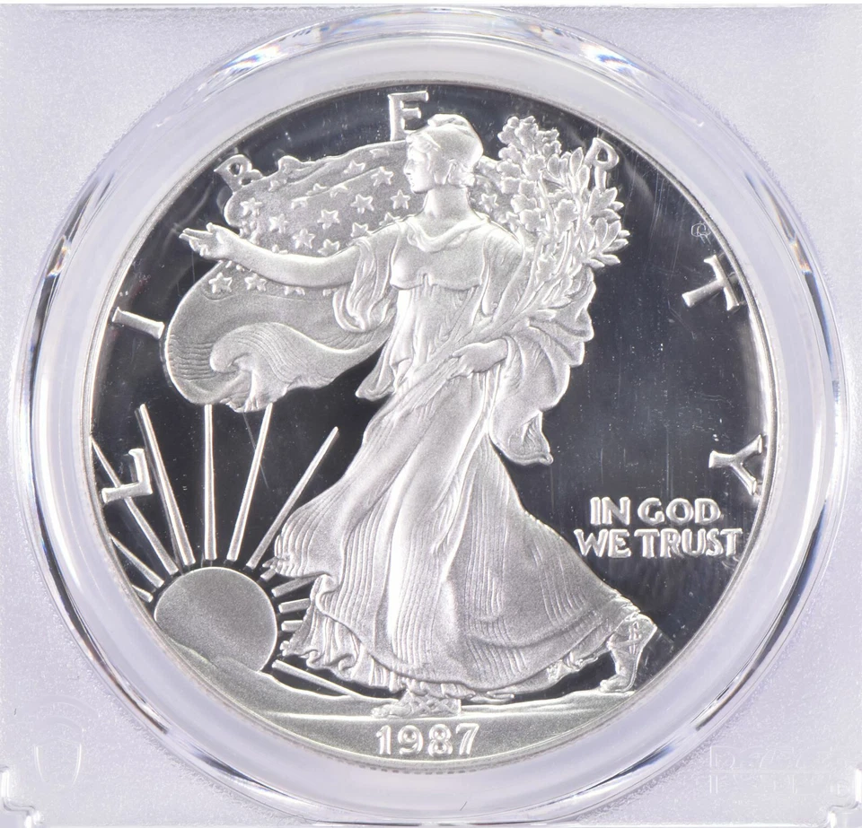 American Silver Eagle 1987-S PR70 DCAM PCGS etiqueta azul Foto 3 de 4