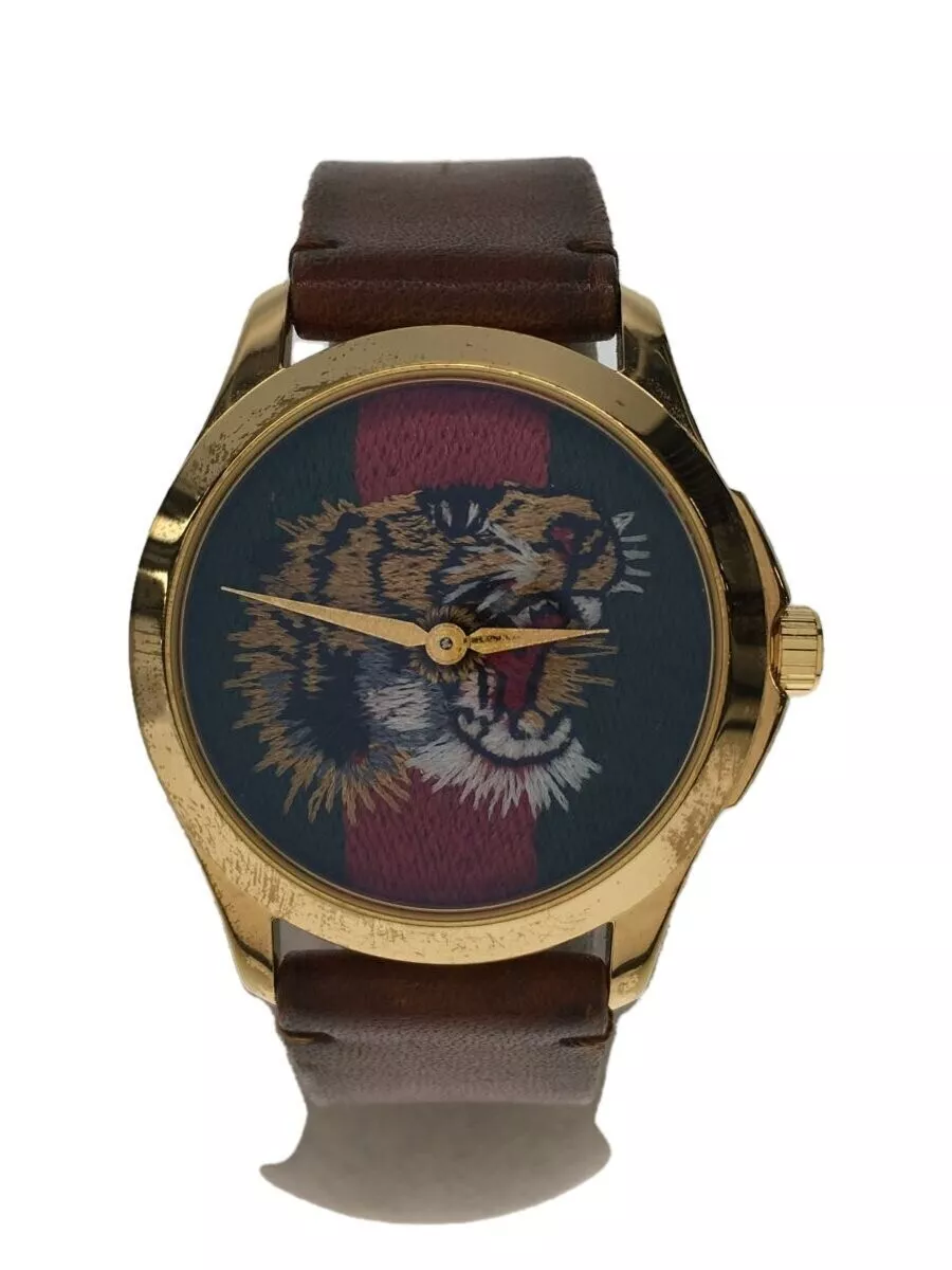 Montre homme GUCCI Tiger Quartz bracelet cuir analogique cadran rond du Japon