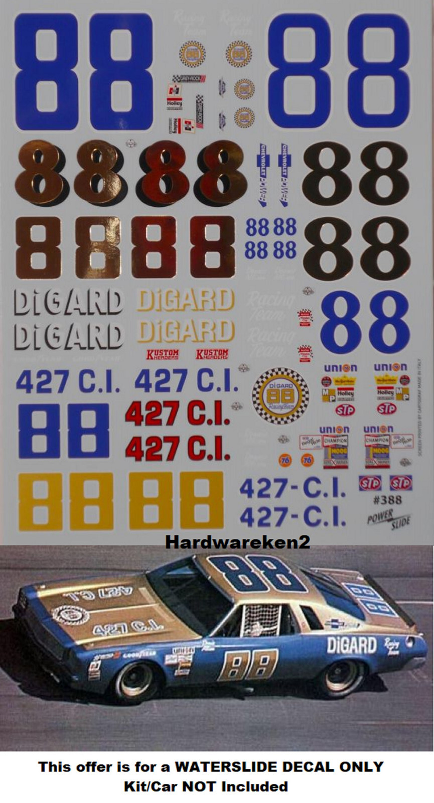 NASCAR DECAL #88 DiGARD RACING 1973-1974 CHEVROLET CHEVELLE DONNIE