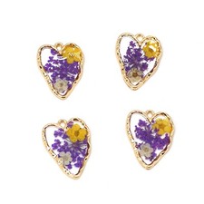4PCS Gold Tone Real Dry Flower Resin Irregular Heart Charm Pendant Supply GBY607