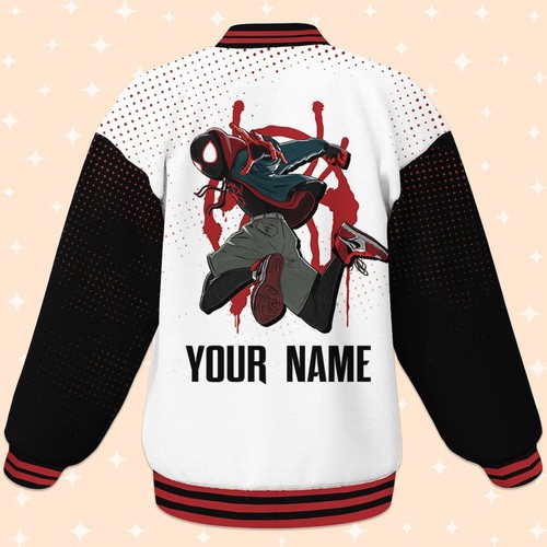 Custom Spiderman Miles Morales White Comic Varsity Jacket Baseball Outfit Disney