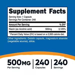 Nutricost Niacin (Vitamin B3) 500mg, 240 Caps - Gluten Free and Non-GMO - Picture 2 of 5