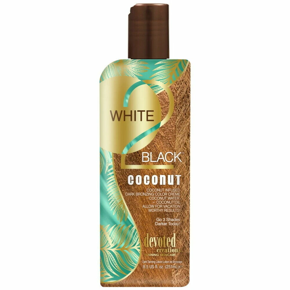 WHITE 2 BRONZE COCONUT INFUSED DEVOTED CREATIONS WHITE 2 BRONZE COCONUT SUNBED TANNING LOTION CREAM NO TINGLE