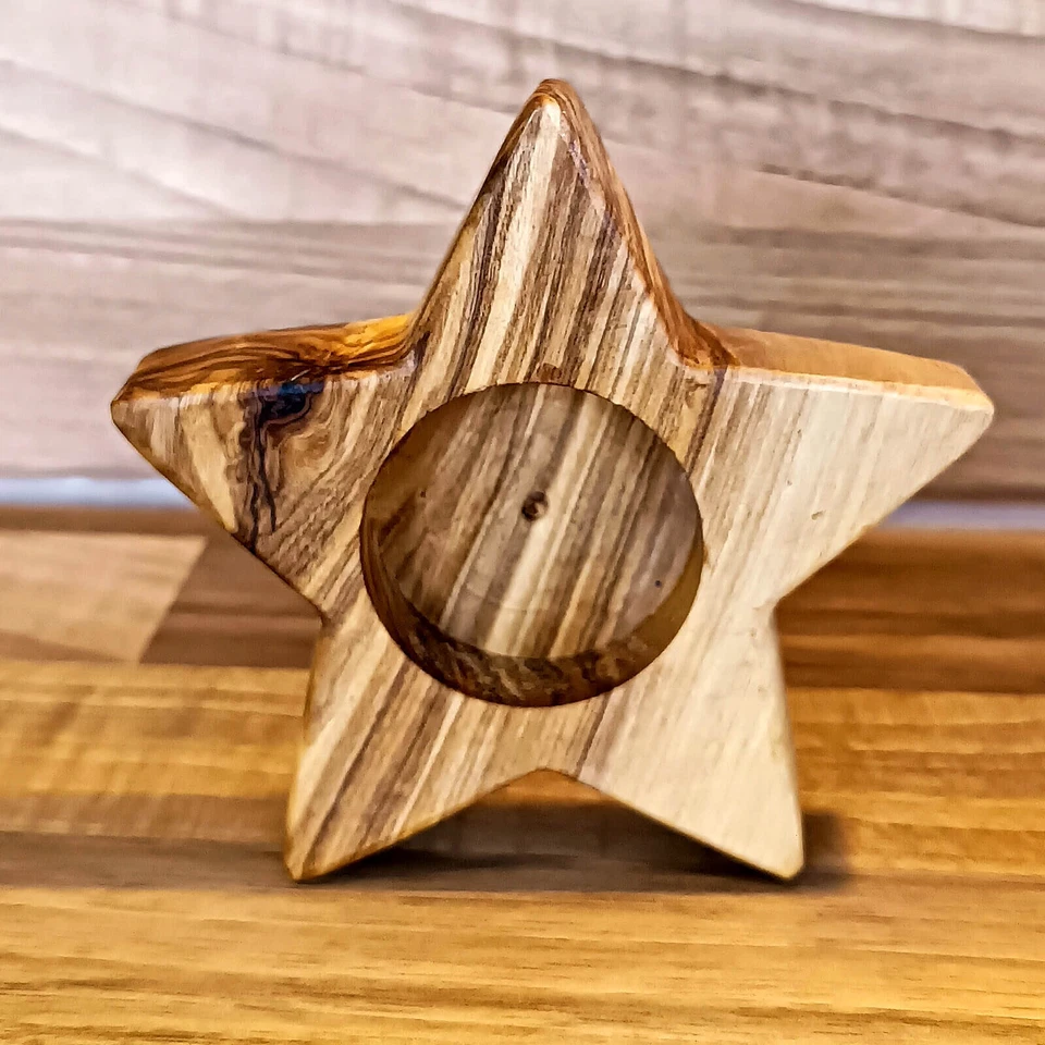 Teelichthalter Set 4- teilig aus Olivenholz mit Stern Tischdeko Weihnachten #211 - Bild 3 von 4