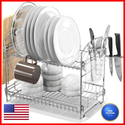Simple Houseware 2-Tier Stainless Steel Dish Rack Drainboard Chrome For Kitchen