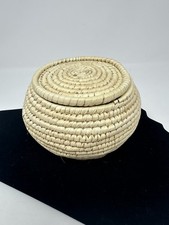 Handwoven Coiled Straw Basket With Lid Trinket Box