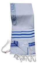 Talitnia Acrylic Tallit Imitation Wool Prayer Shawl Blue and Silver Stripes in
