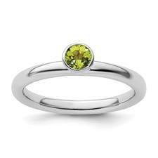 925 Sterling Silver Stackable Expressions High 4mm Round Peridot Ring Size 9