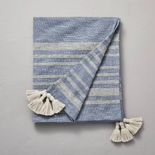 Heathered Stripe Tasseled Woven Throw Blanket Blue - Hearth & Hand with