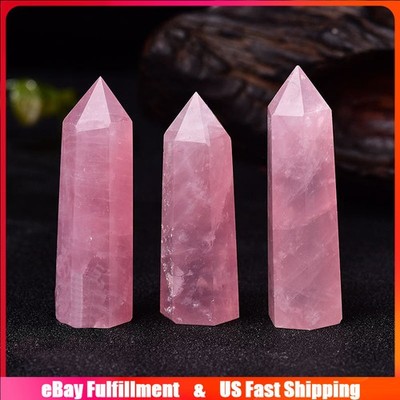 60-70mm Natural Rose Quartz Crystal Point Wand Healing Stone Rock Obelisk Reiki