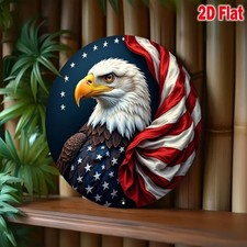 Bald Eagle USA Flag Metal Sign Patriotic 4th Of July Independence Day Wall Decor