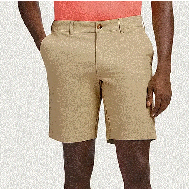 IZOD Men's Saltwater Flat Front Chino Short, Tan, 32