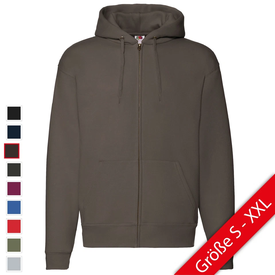 Fruit of the Loom Premium Hooded Sweat Jacket Hombre Sudadera con capucha NUEVO - Imagen 1 de 1