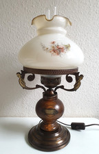 Vintage Tischlampe &bdquo;Virginia Beach&ldquo; Petroleumlampen-Stil Holz & Messing 45cm TOP
