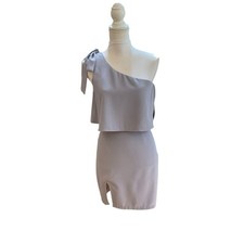 Superdown Gray Jenna XS S Mini Dress One Shoulder Bow Wedding Guest Cocktail