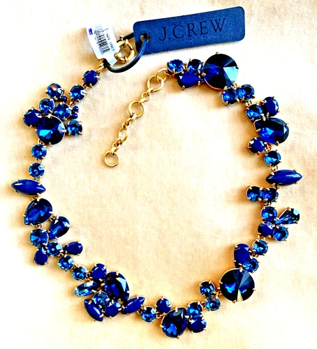 J. CREW Sapphire Blue Crystal & Resin Goldtone 18" Necklace NWT $110 - product listing photo