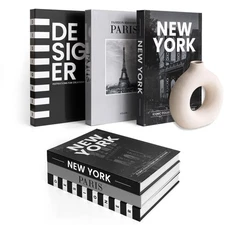 Designer Books Decor Set of 3 Decorative Books for Home Decor Aesthetic Black...