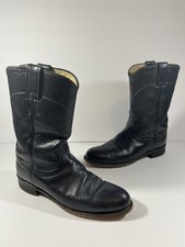 Justin Boots 7 B L3057 Blue Black Leather Roper Cowgirl Vintage BH