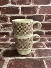 2 Vintage MCM McCoy USA Brown Checkered Daisy Flower Stackable Coffee Mugs
