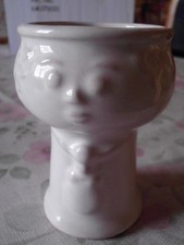 Kleine Vase weiß Keramikgefäß Vase mit Gesicht für Bubikopf DDR